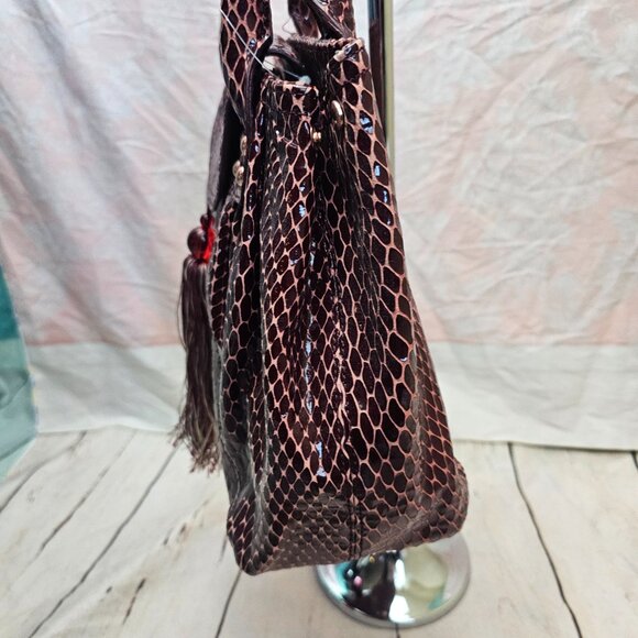 LA GIOE di TOSCANA The Italian Collection Snake Croc Print Patent Leather Bag - Picture 7 of 15